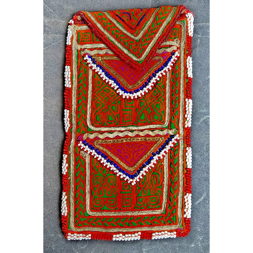 Kuchi Embroidered Pouch Wallet Afghan Handmade Beaded Green Red